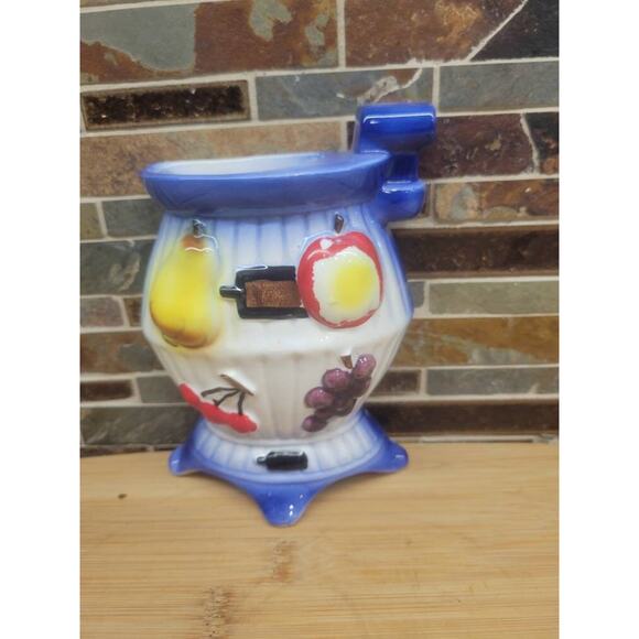 Vintage Wall Pocket Vase, Potbelly Stove with Fruit Design - Picture 2 of 5